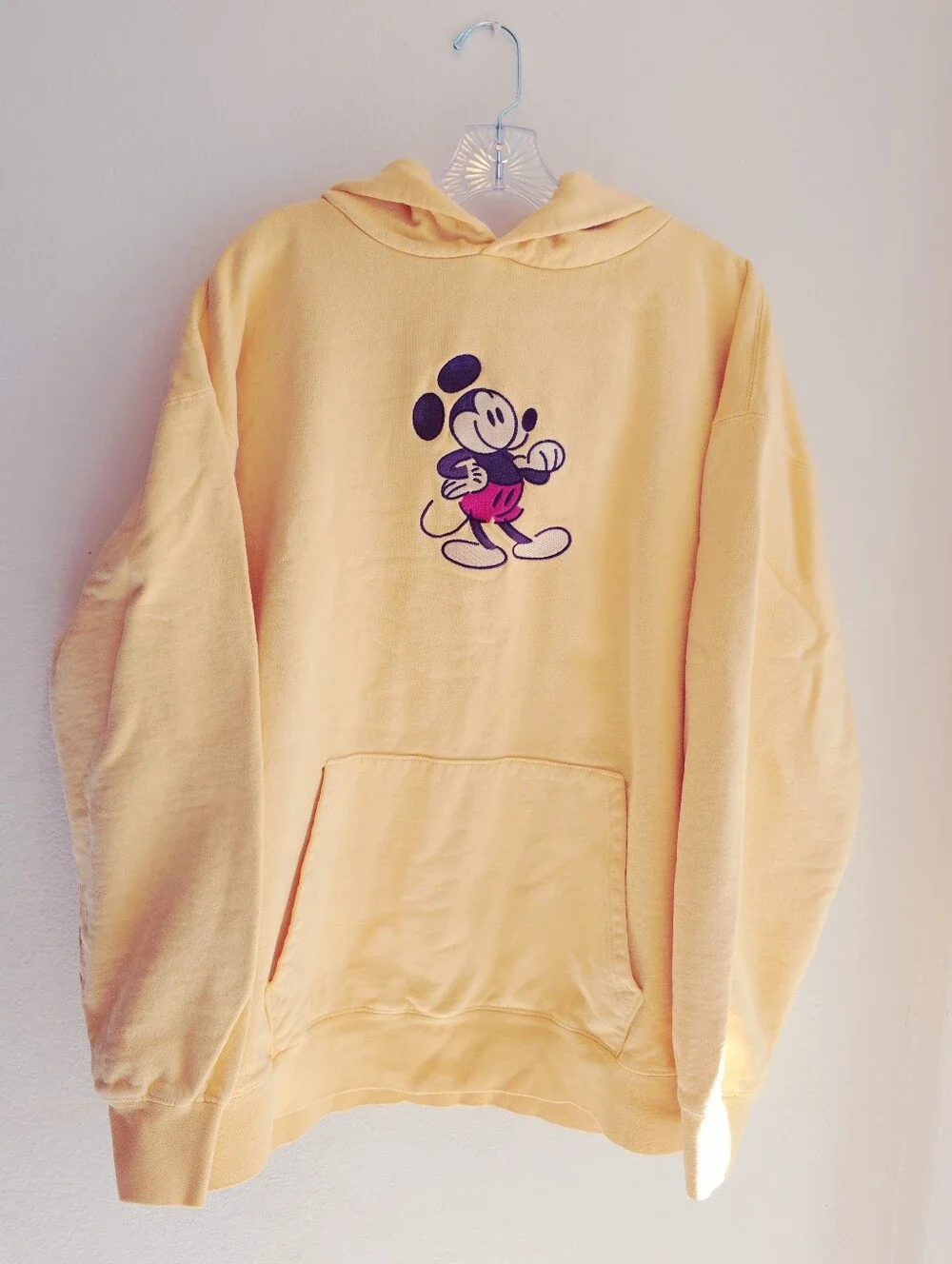 Soft Yellow XL Embroidered Mickey Pullover Hoodie